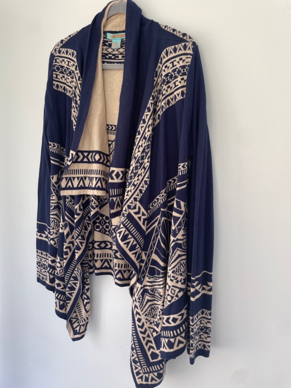 Flying Tomato Tribal Print Open-Front Cardigan Sweater - Black & Cream - Picture 5 of 6